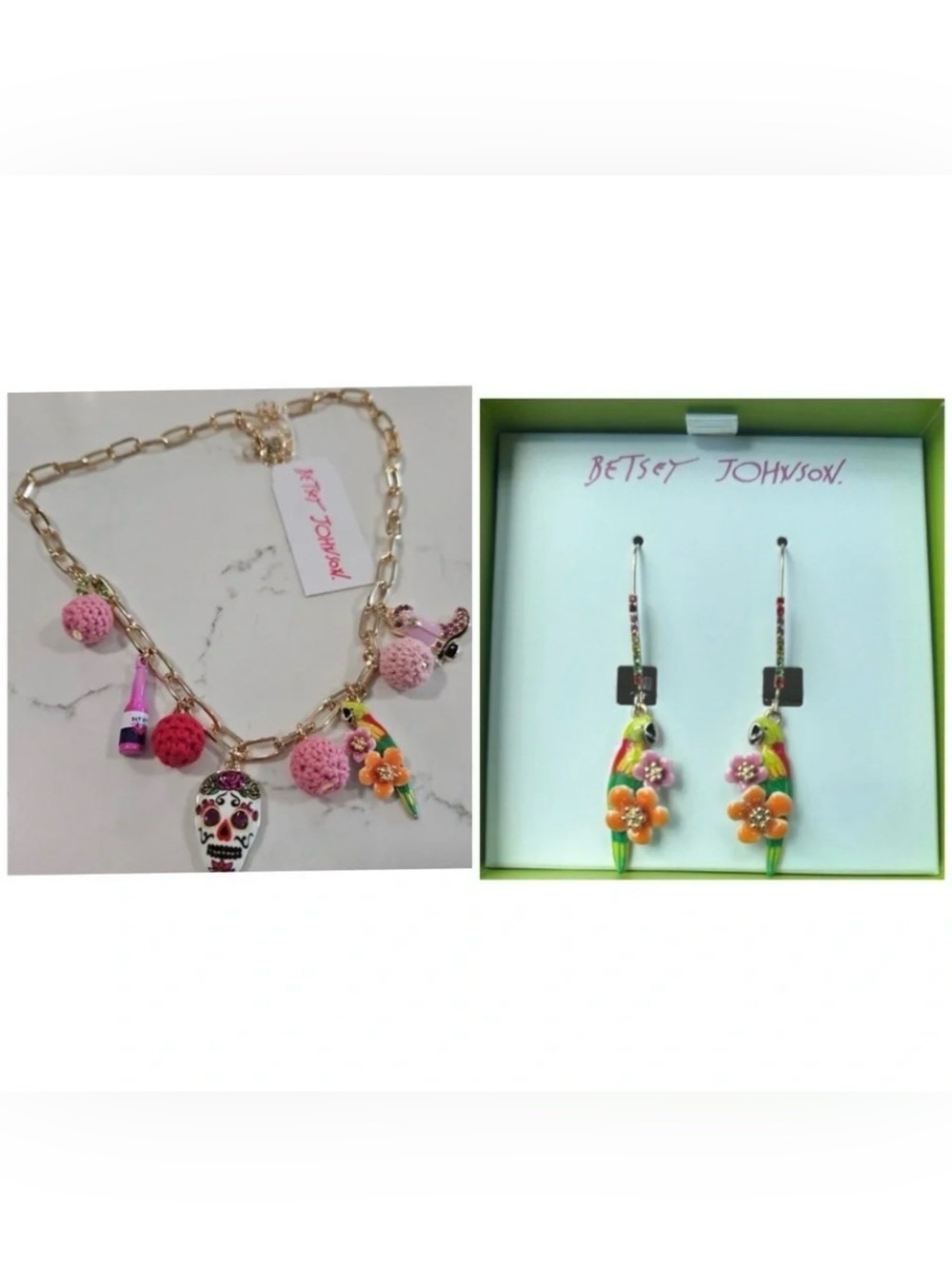 BETSEY JOHNSON SET Southwestern Theme Boho Necklace & Parrot Earrings NEW NWT